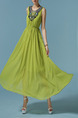 Green Chinese Full Skirt Slim Bead Embroidery Adjustable Waist Dress for Casual Party Evening