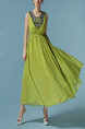 Green Chinese Full Skirt Slim Bead Embroidery Adjustable Waist Dress for Casual Party Evening