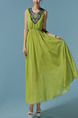 Green Chinese Full Skirt Slim Bead Embroidery Adjustable Waist Dress for Casual Party Evening