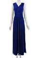 Blue Chiffon Slim Pleated A-Line V Neck Open Back Plus Size Dress for Semi Formal Party Evening