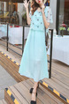 Blue Green Chiffon Seem-Two Printed Band Plus Size Dress for Casual