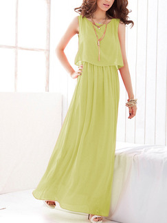 Green Chiffon Plus Size Seem-Two Pleated Dress for Casual Party Evening