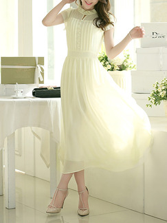 White Chiffon Slim A-Line Buckled Ruffled Band Plus Size Midi Dress for Casual Party