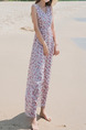 Pink Chiffon Slim Full Skirt V Neck Printed Plus Size Dress for Casual Beach