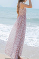 Pink Chiffon Slim Full Skirt V Neck Printed Plus Size Dress for Casual Beach