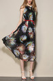 Black Colorful Chiffon Loose A-Line Open Back Printed Band Plus Size Floral Dress for Casual Party Beach
