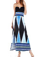 Blue White and Black Knitted Strapless Slim A-Line Furcal Plus Size Maxi Dress for Cocktail Evening