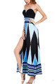 Blue White and Black Knitted Strapless Slim A-Line Furcal Plus Size Maxi Dress for Cocktail Evening