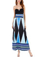 Blue White and Black Knitted Strapless Slim A-Line Furcal Plus Size Maxi Dress for Cocktail Evening