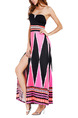 Pink White and Black Knitted Strapless Slim A-Line Furcal Plus Size Maxi Dress for Cocktail Evening