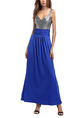 Silver and Blue Knitted Slim A-Line Contrast Linking Open Back Staming Plus Size Maxi Dress for Ball Prom Cocktail