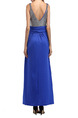 Silver and Blue Knitted Slim A-Line Contrast Linking Open Back Staming Plus Size Maxi Dress for Ball Prom Cocktail