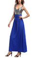 Silver and Blue Knitted Slim A-Line Contrast Linking Open Back Staming Plus Size Maxi Dress for Ball Prom Cocktail