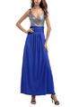 Silver and Blue Knitted Slim A-Line Contrast Linking Open Back Staming Plus Size Maxi Dress for Ball Prom Cocktail