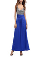 Silver and Blue Knitted Slim A-Line Contrast Linking Open Back Staming Plus Size Maxi Dress for Ball Prom Cocktail