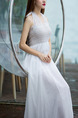 White Chiffon Slim Full Skirt Open Back Band Plus Size Dress for Casual Beach