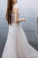 White Chiffon Slim Full Skirt Open Back Band Plus Size Dress for Casual Beach