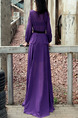 Purple Chiffon Slim Full Skirt Off-Shoulder Ruffled Plus Size Long Sleeve Dress for Semi Formal Evening