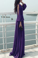 Purple Chiffon Slim Full Skirt Off-Shoulder Ruffled Plus Size Long Sleeve Dress for Semi Formal Evening