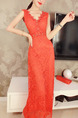 Red Lace V Neck Bead Slim Dress for Casual Party Evening
