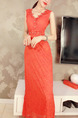 Red Lace V Neck Bead Slim Dress for Casual Party Evening