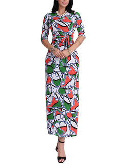 Colorful Plus Size Slim A-Line Printed Maxi Dress for Cocktail Evening