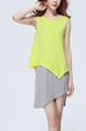 Grey and Yellow Asymmetrical Hem Seem-Two Plus Size Knitted Contrast Linking Cute Above Knee Dress for Casual Party