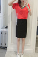 Red and Black Loose Contrast Linking V Neck Drawstring Above Knee Dress for Casual