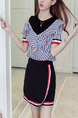 Black White and Red Slim Two-Piece Stripe Off-Shoulder Above Knee Dress for Casual Office Party