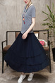 Grey and Blue Two-Piece Full Skirt Contrast Literary Plus Size Dress for Casual