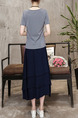 Grey and Blue Two-Piece Full Skirt Contrast Literary Plus Size Dress for Casual