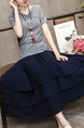 Grey and Blue Two-Piece Full Skirt Contrast Literary Plus Size Dress for Casual