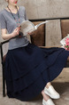 Grey and Blue Two-Piece Full Skirt Contrast Literary Plus Size Dress for Casual
