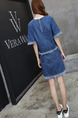 Blue Denim Two-Piece Contrast Linking Tassels Above Knee Dress for Casual