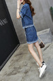 Blue Denim Two-Piece Contrast Linking Tassels Above Knee Dress for Casual