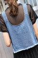 Blue and Black Denim Two-Piece A-Line Contrast Drawstring Pleated Edging Midi Dress for Casual Party