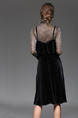 Black Velvet Shiner Slim A-Line Two-Piece Strap Ruffled Knee Length Long Sleeve Dress for Party Evening