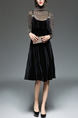 Black Velvet Shiner Slim A-Line Two-Piece Strap Ruffled Knee Length Long Sleeve Dress for Party Evening