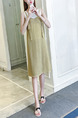 Beige and White Loose A-Line Two-Piece Contrast Stripe Knee Length Dress for Casual