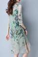 Green Two-Piece Laced Round Neck Right Fural Printed See-Through Dress for Casual