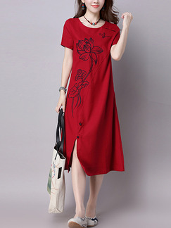 Red Plus Size Located Printing Chinese Button Furcal Dress for Casual Party