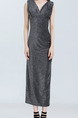 Grey Silver Slim Over-Hip V-Neck Bright Silk Fabrics Dress for Cocktail Prom Semi Formal Party Evening