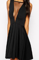 Black Slim A-Line Open Back V See-Through Dress for Cocktail Prom Semi Formal Party Evening