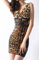 Leopard Slim Over-Hip Open Back V-Neck Leopard Linking Dress for Cocktail Semi Formal Party Evening
