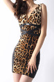 Leopard Slim Over-Hip Open Back V-Neck Leopard Linking Dress for Cocktail Semi Formal Party Evening