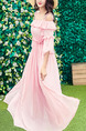 Pink Boat Neck Ruffled Flare Sleeve Full Skirt See-Through  Dress for Casual Beach