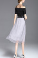 Black and Grey Slim Contrast Linking Off-Shoulder Butterfly Knot See-Through Dress for Casual Party Evening