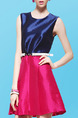 Blue and Pink Slim A-Line Contrast Linking Zipper Back Above Knee Dress for Casual Party