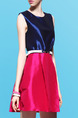 Blue and Pink Slim A-Line Contrast Linking Zipper Back Above Knee Dress for Casual Party