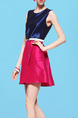Blue and Pink Slim A-Line Contrast Linking Zipper Back Above Knee Dress for Casual Party